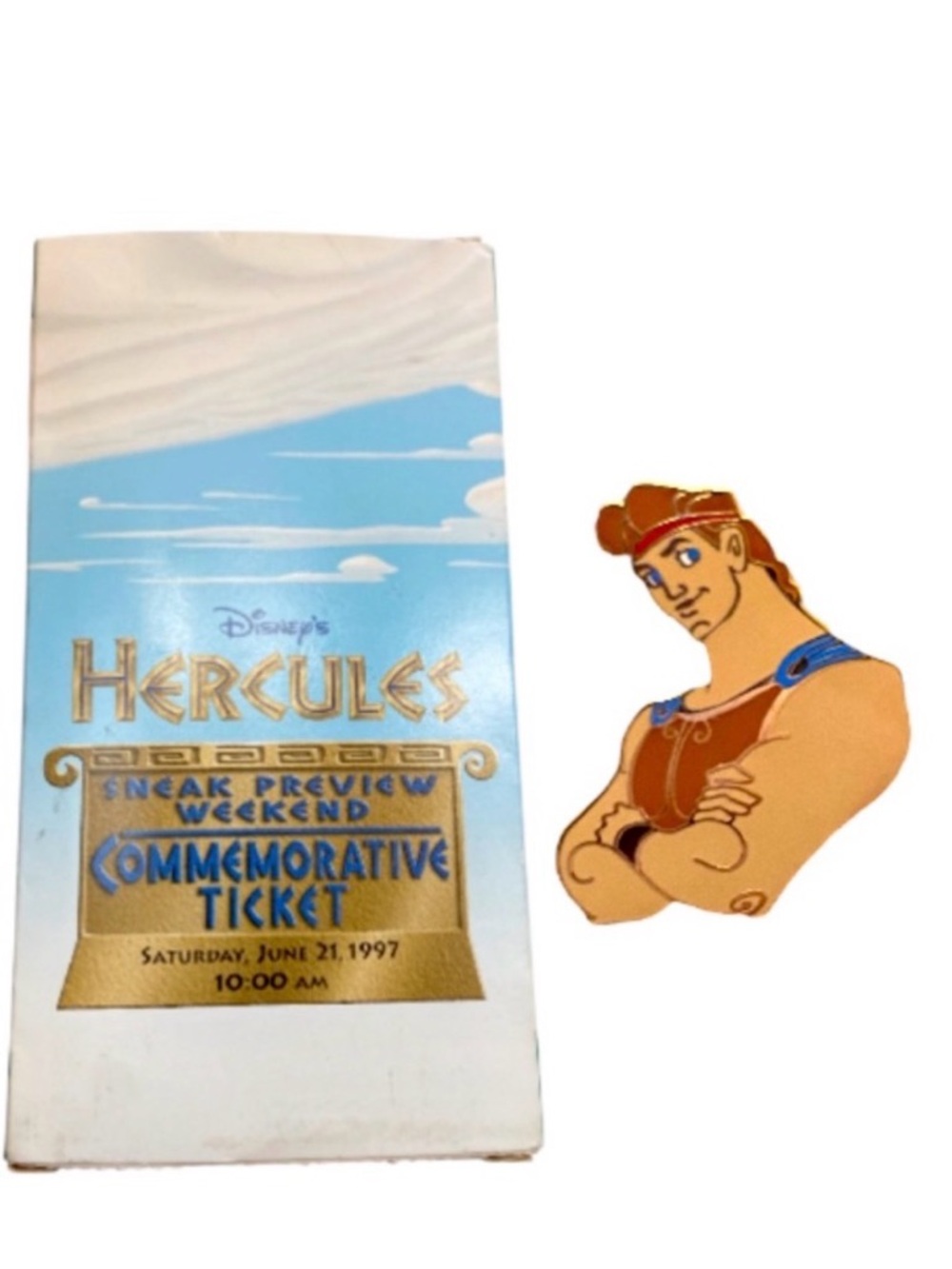 Disney Hercules Sneak Preview Pin 1997‎ Hercules w/ Ticket Packaging